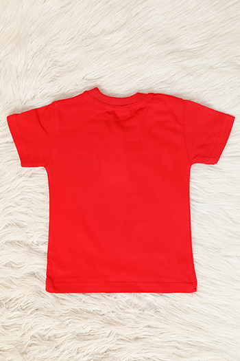 Kırmızı Erkek Çocuk Likralı Bisiklet Yaka Baskılı T-shirt