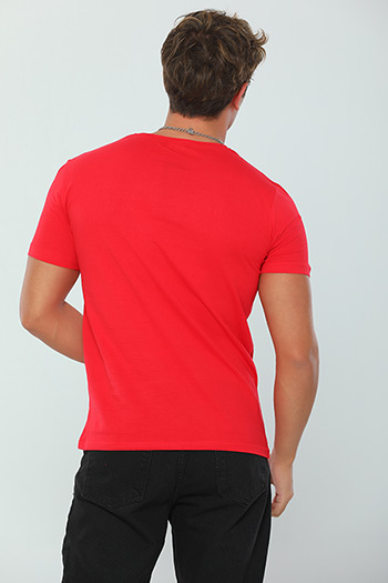 Kırmızı Bisiklet Yaka Kısa Kollu Likralı Erkek T-shirt