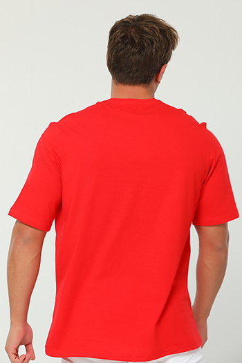 Kırmızı Erkek Likralı Oversize Bisiklet Yaka Basic T-shirt