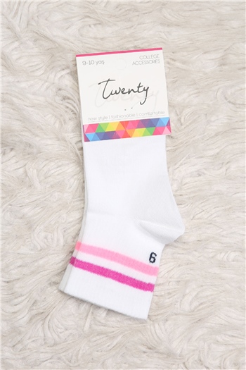 Kız Çocuk Baskılı Soket Çorap (31-34 Uyumludur) Beyaz