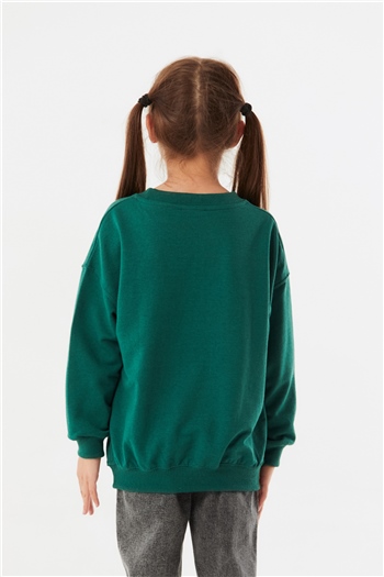 Yeşil Kız Çocuk Salaş Sweatshirt