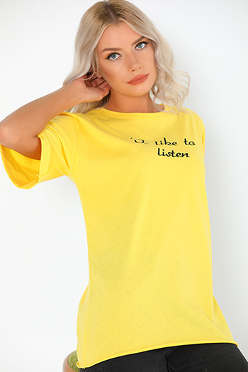 Like To Listen Baskılı Yarım Kol Katlamalı Kadın T-shirt