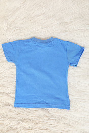 Mavi Erkek Çocuk Likralı Bisiklet Yaka Baskılı T-shirt