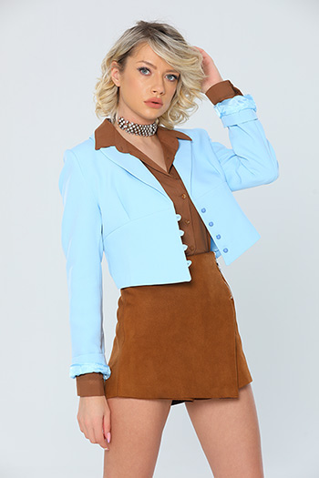 Mavi Kadın Kruvaze Yaka İç Astarlı Crop Blazer Ceket 476575