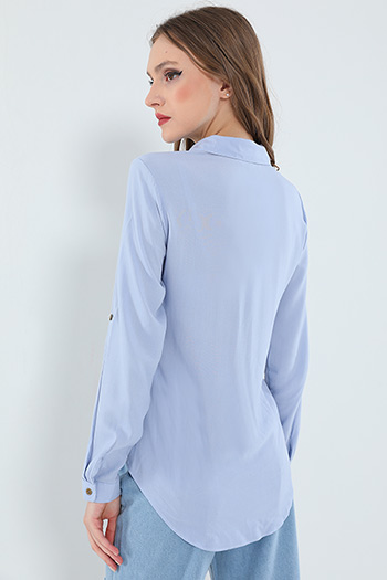 Mavi Kadın Likralı Kol Apoletli Basic Gömlek 471329