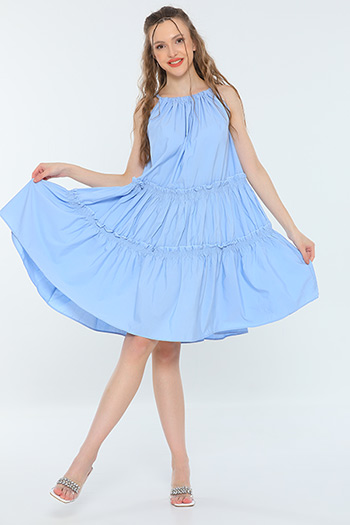 Mavi Kadın Sıfır Kol Boyundan Ayarlanabilir Bağlamalı Yazlık Salaş Elbise 480520
