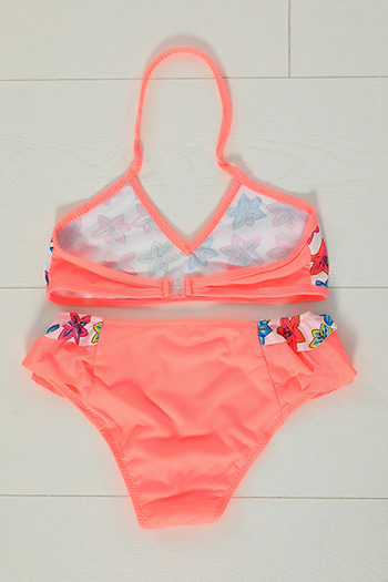 Neon Orange Kız Çocuk Üçgen Kesim Baskılı Bikini Takım 479002
