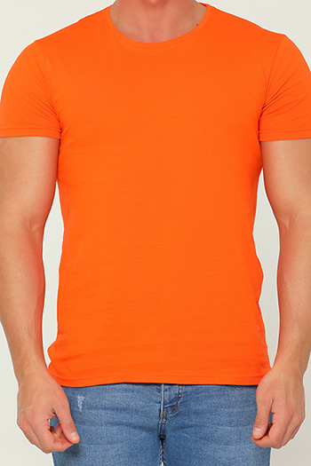 Orange Erkek Likralı Bisiklet Yaka Slim Fit Basic Body T-shirt