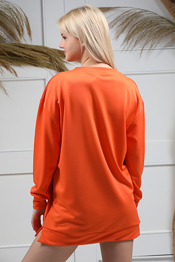 Orange Kadın Likralı Oversize Bisiklet Yaka Mevsimlik Uzun Sweatshirt 480412