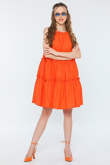 Orange Kadın Sıfır Kol Boyundan Ayarlanabilir Bağlamalı Yazlık Salaş Elbise 480523
