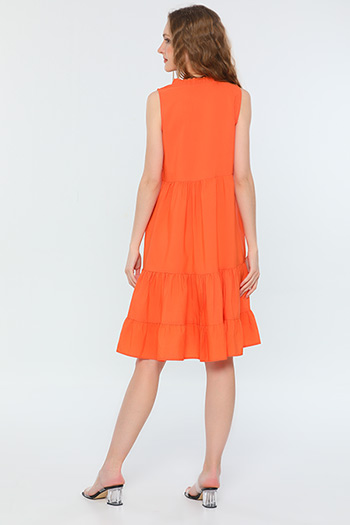 Orange Kadın Yaka Detaylı Sıfır Kollu Eteği Katlı Salaş Elbise 479921