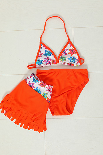 Orange Kız Çocuk Üçgen Kesim Baskılı Etekli Bikini Takım 478990