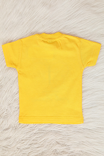 Sarı Kız Çocuk Likralı Bisiklet Yaka Kelebek Baskılı T-shirt