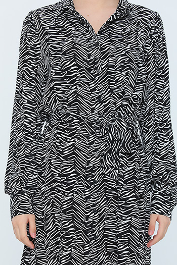 Siyah Kadın Uzun Kollu Desenli Tunik Elbise 477247