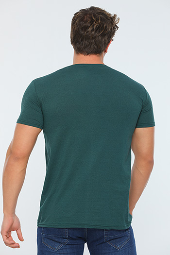 Yeşil Erkek Likralı Bisiklet Yaka Slim Fit Baskılı T-shirt