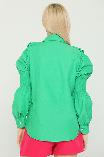 Yeşil Kadın Yakası Taşlı Fırfırlı Gömlek 476200