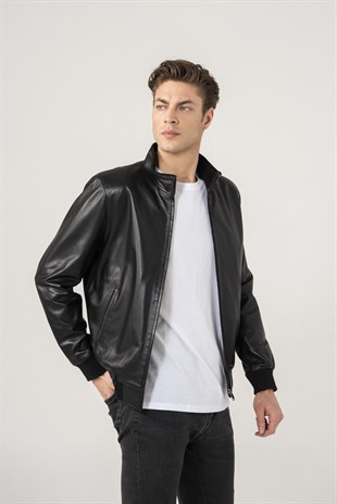 Cedric Men Sports Black Leather Jacket Black Noble | Luxury Shearling