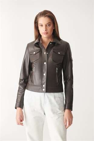 DEMI Brown Sport Leather Jacket | Women's Leather Jacket Models