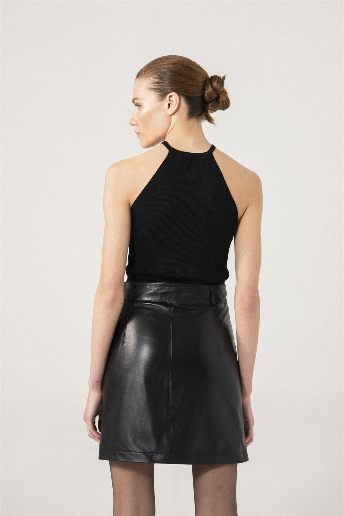 Isabel Women Black Leather Skirt Black Noble | Luxury Shearling