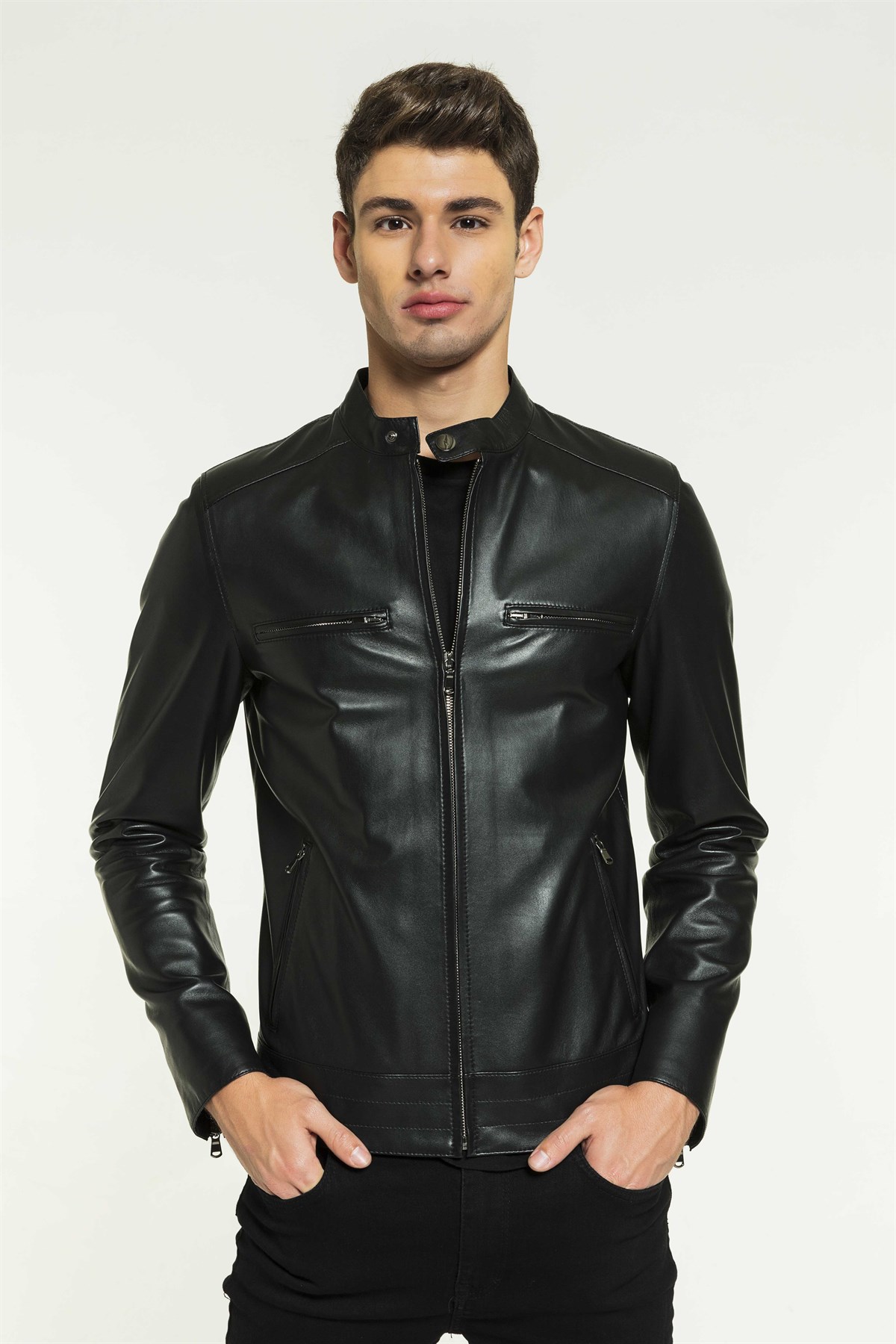 RICK Men Sport Black Leather Jacket Black Noble | Luxury Shearling