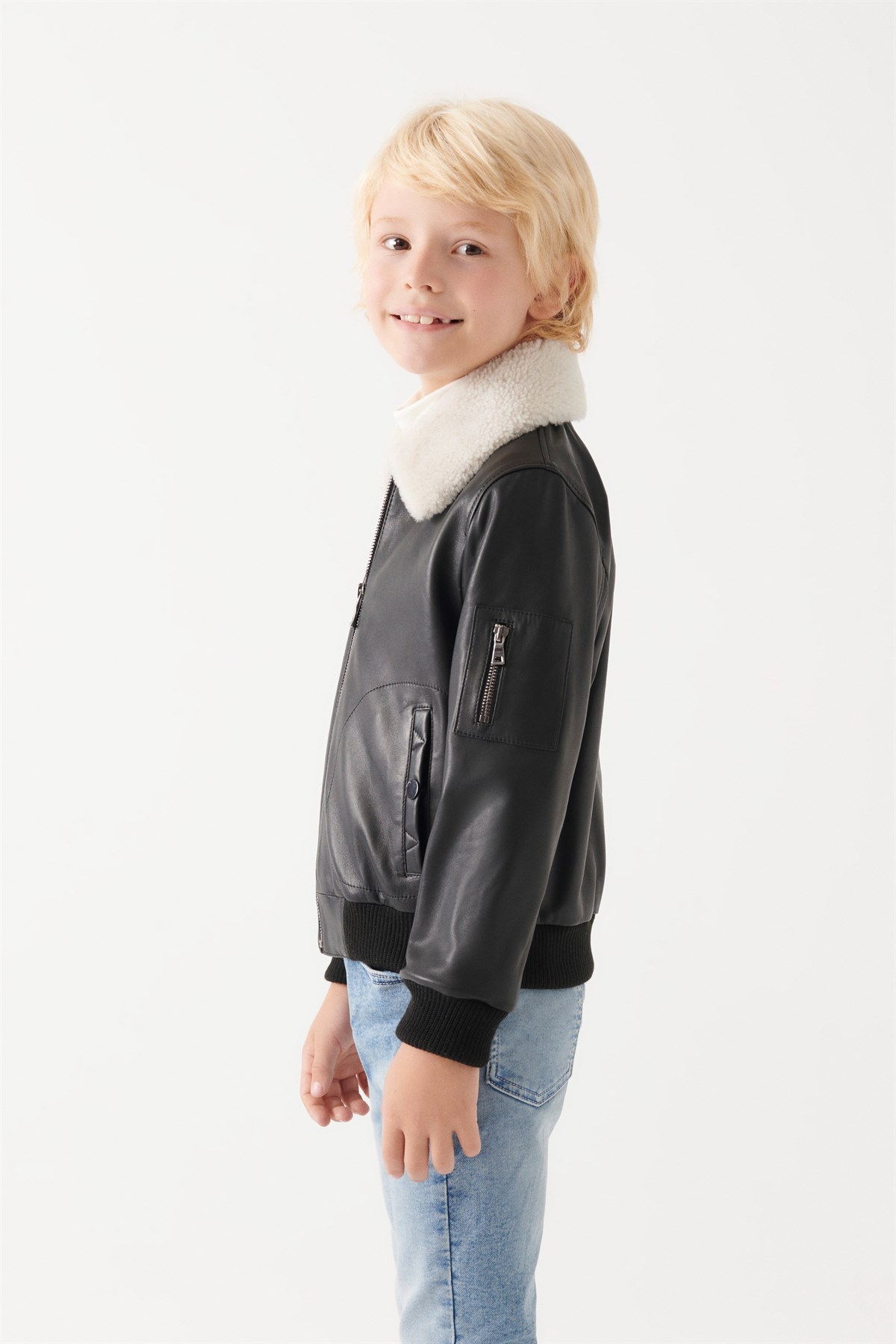 AVATAR Boys Black Leather Jacket | Boys Leather and Shearling Jacket & Coat