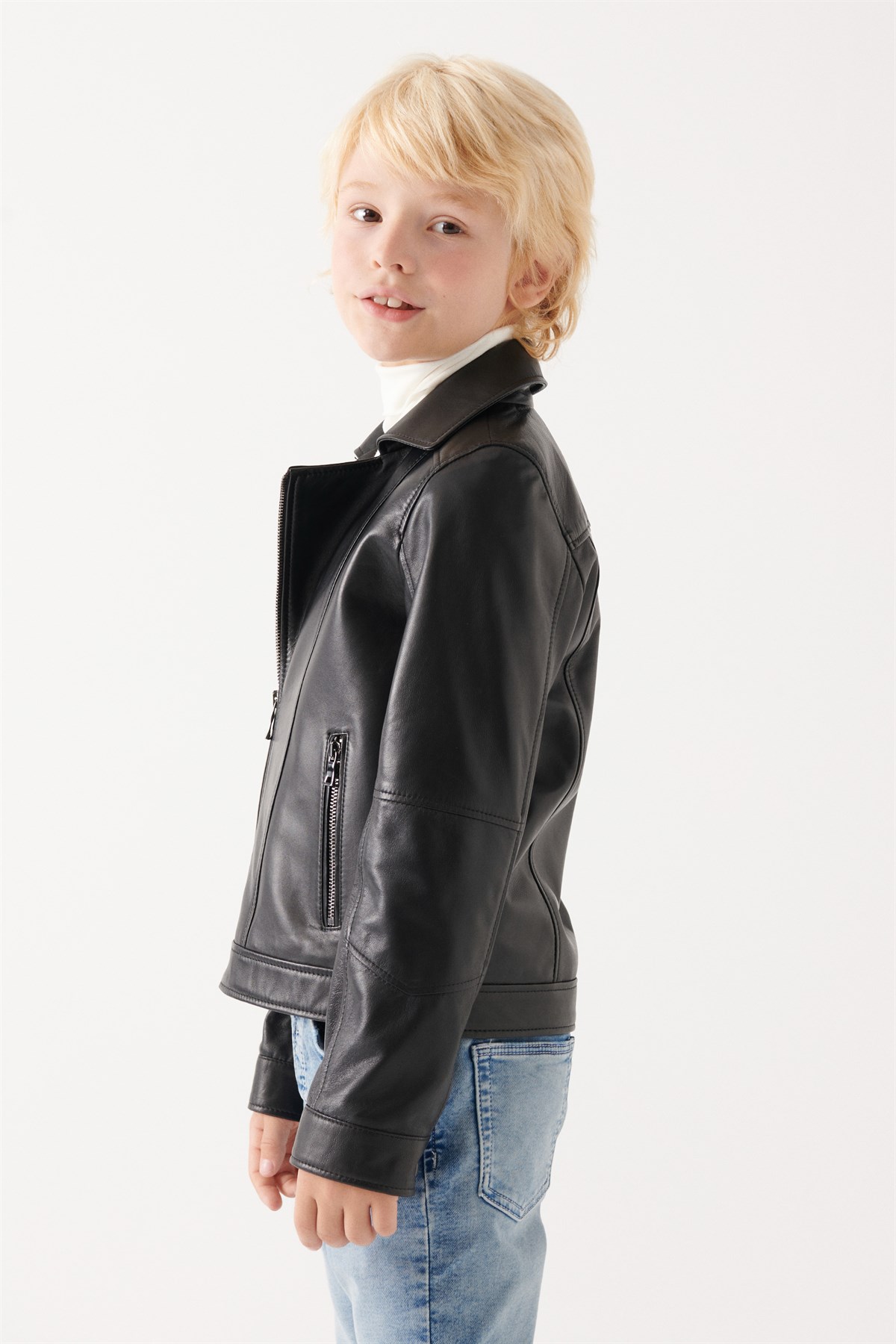 BARNY Boys Black Leather Jacket | Boys Leather and Shearling Jacket & Coat
