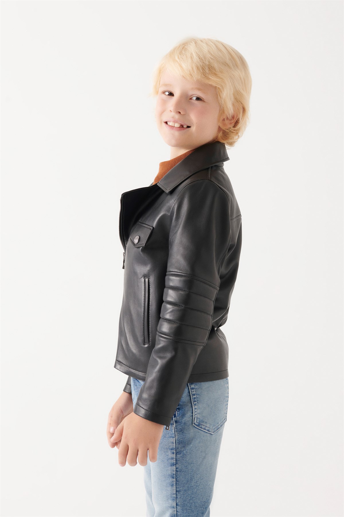 JONNY Boys Black Leather Jacket | Boys Leather and Shearling Jacket & Coat