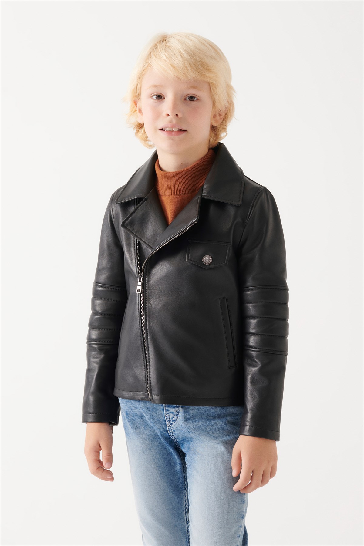 JONNY Boys Black Leather Jacket | Boys Leather and Shearling Jacket & Coat