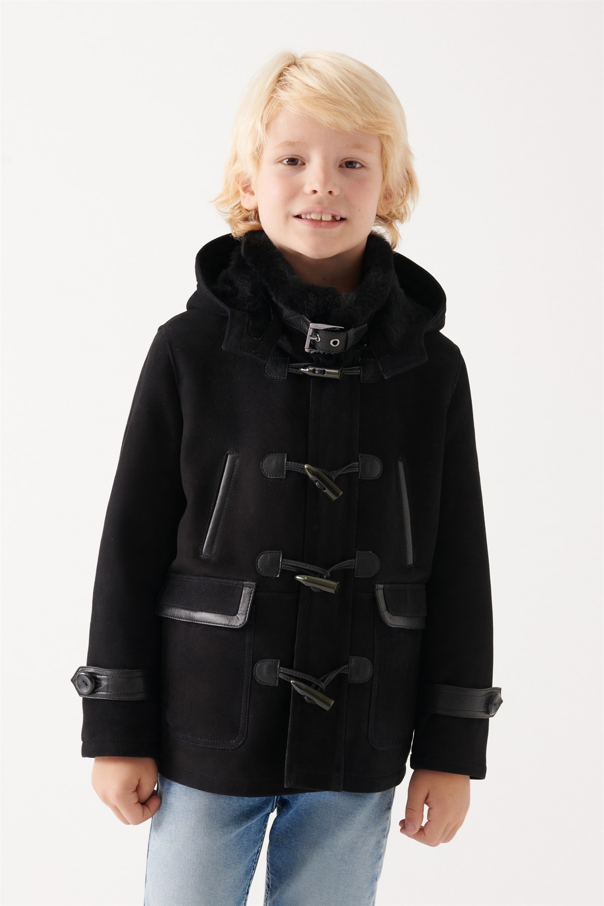 SMITH Boys Black Shearling Jacket | Boys Leather and Shearling Jacket ...