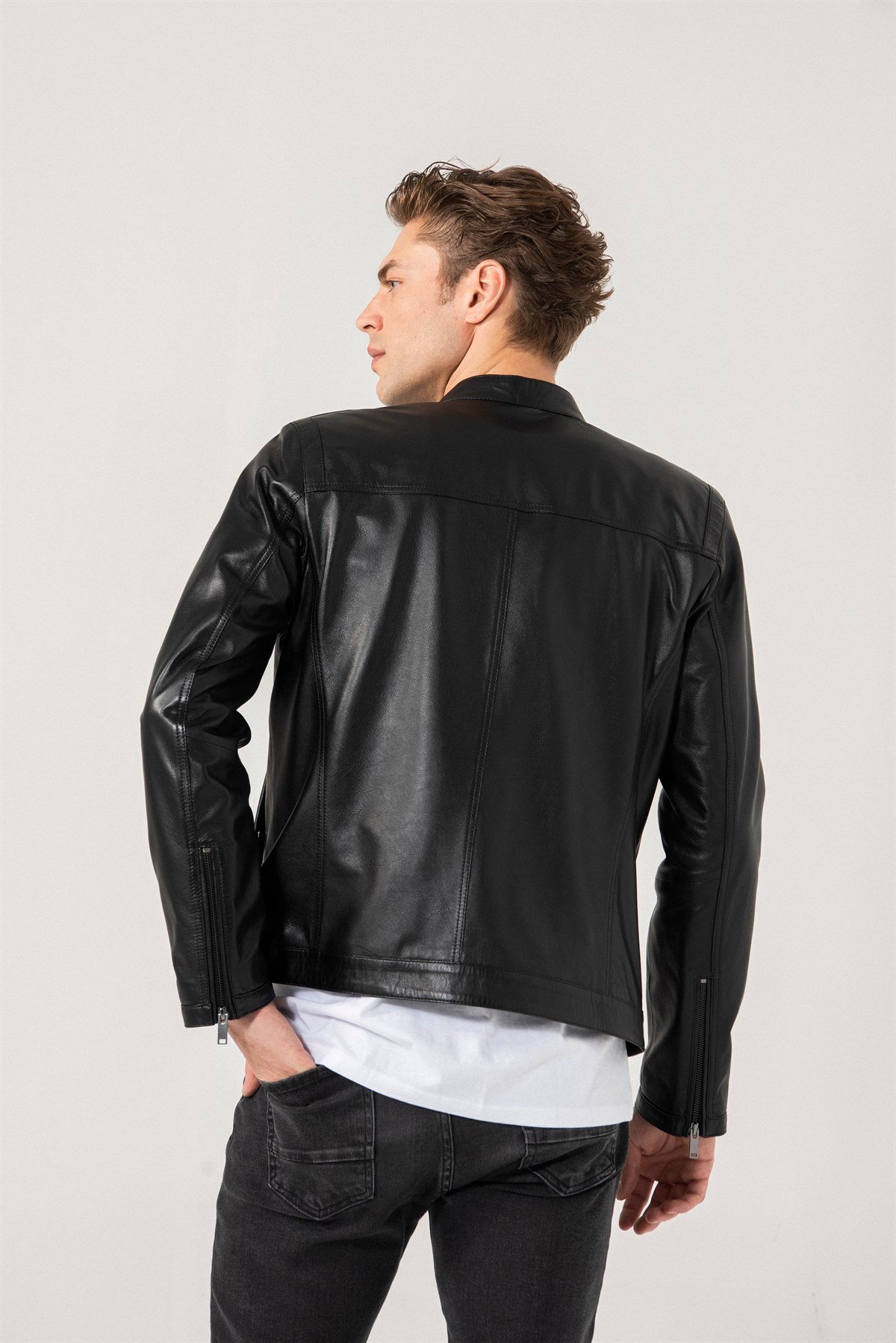 Alonso Men Sports Black Leather Jacket Black Noble | Luxury Shearling