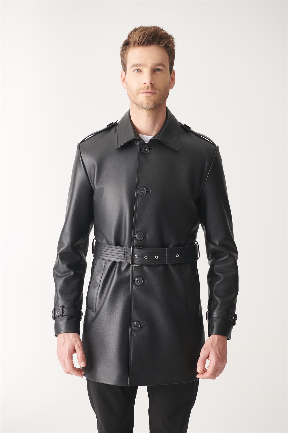 BRIAN Black Trench Leather Coat | Men's Leather Jacket Models