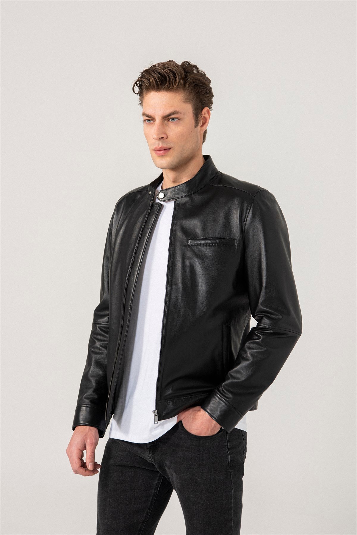 Christian Men Sports Black Leather Jacket Black Noble | Luxury Shearling