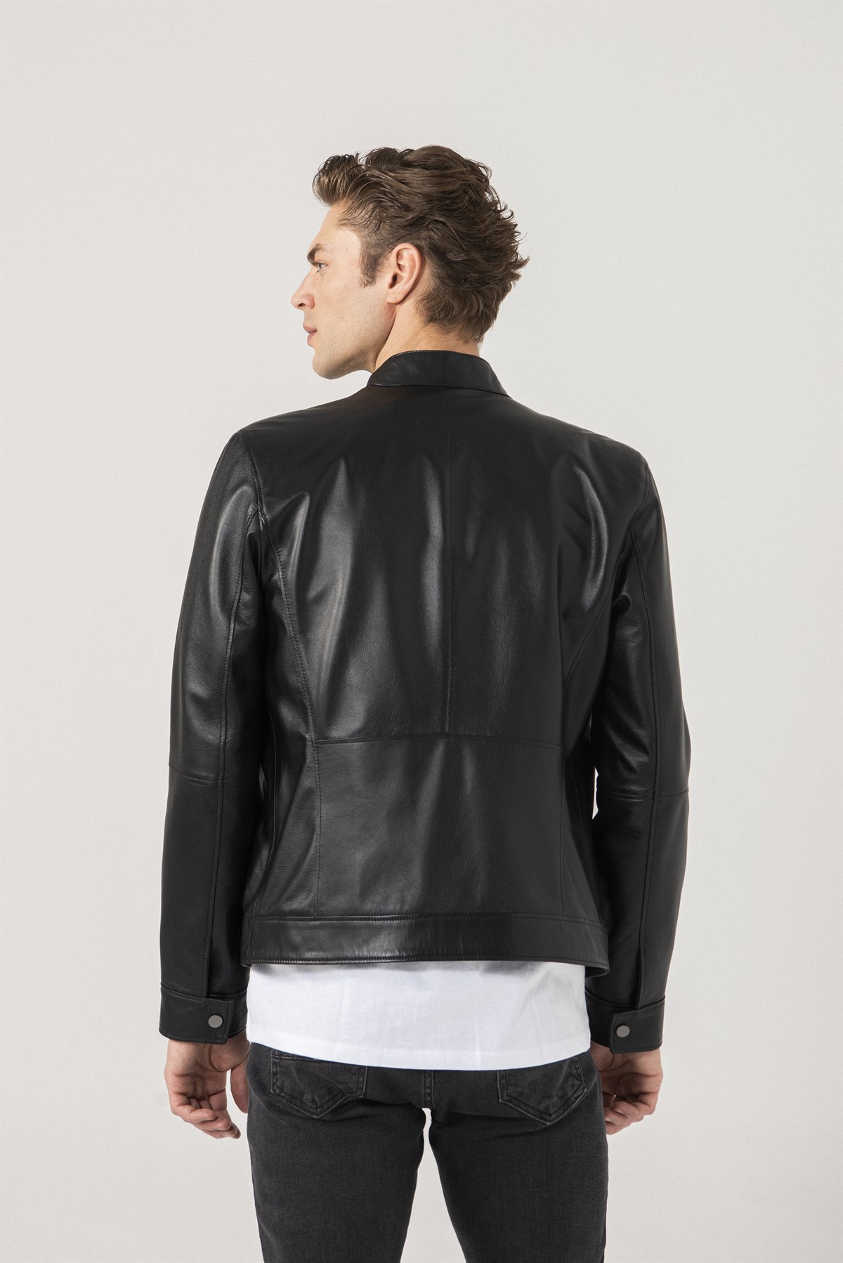 Christian Men Sports Black Leather Jacket Black Noble | Luxury Shearling