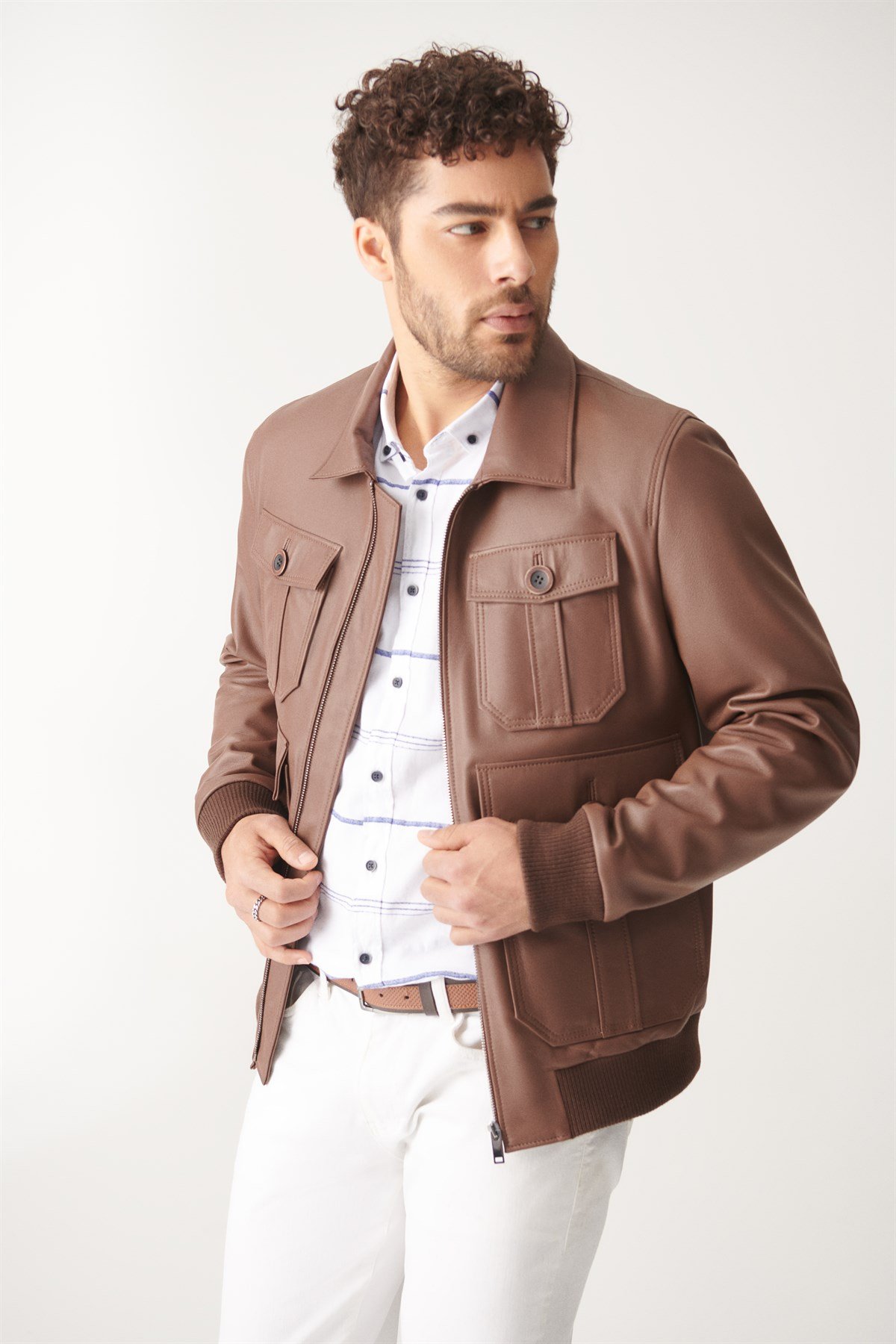 FERGUSON Tan College Leather Jacket | Men's Leather Jacket Models