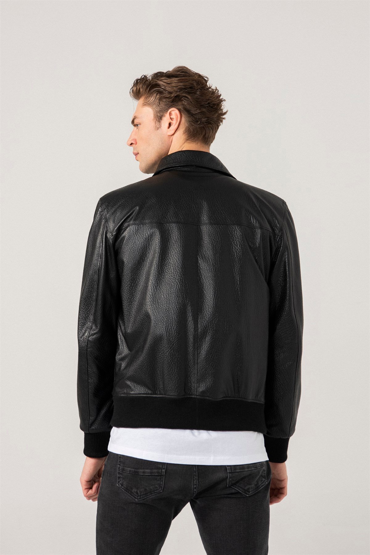 Frank Men Sports Patterned Black Leather Jacket Black Noble | Luxury ...