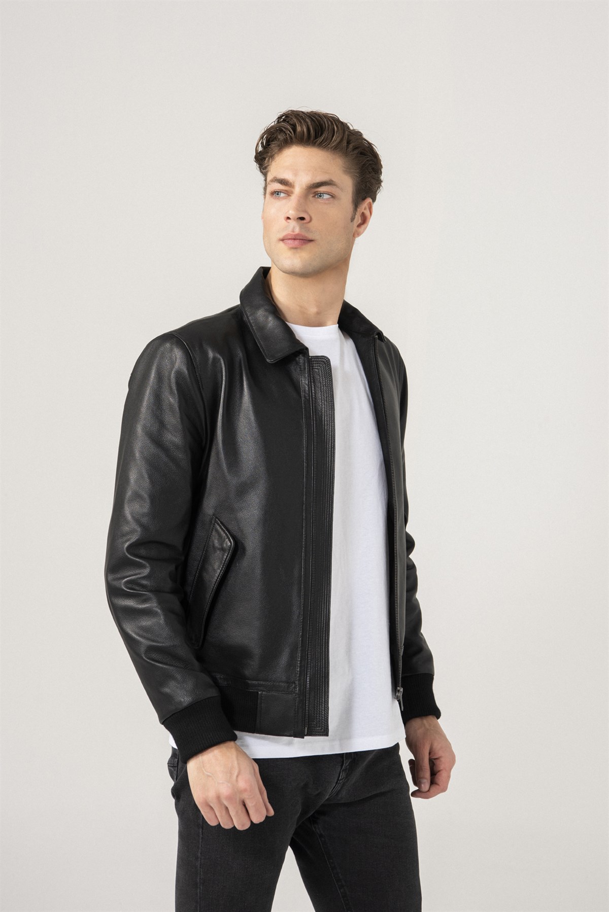 Pierre Men Classic Black Patterned Leather Jacket Black Noble | Luxury ...