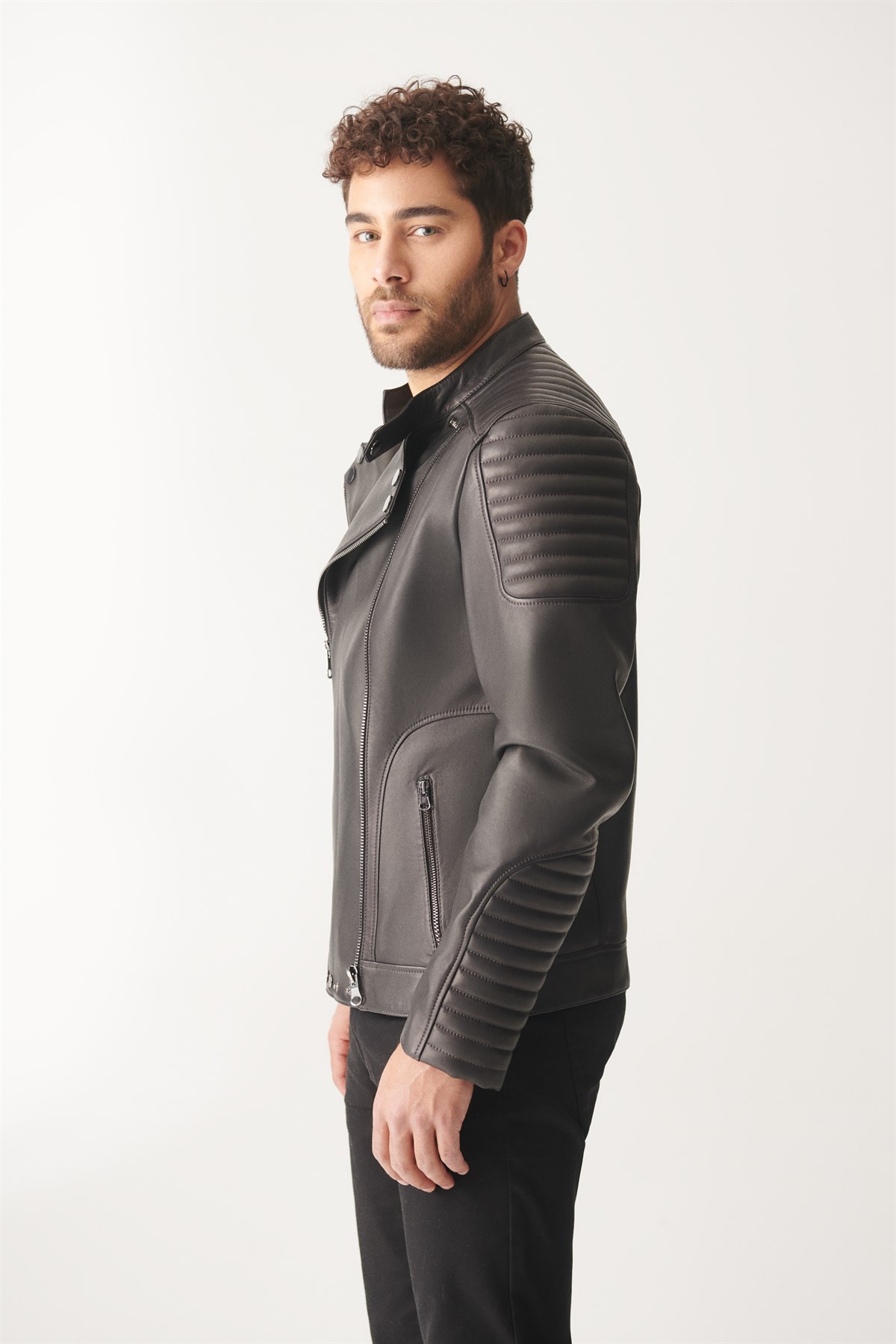 SOSA Gray Blackout Biker Leather Jacket | Men's Leather Jacket Models