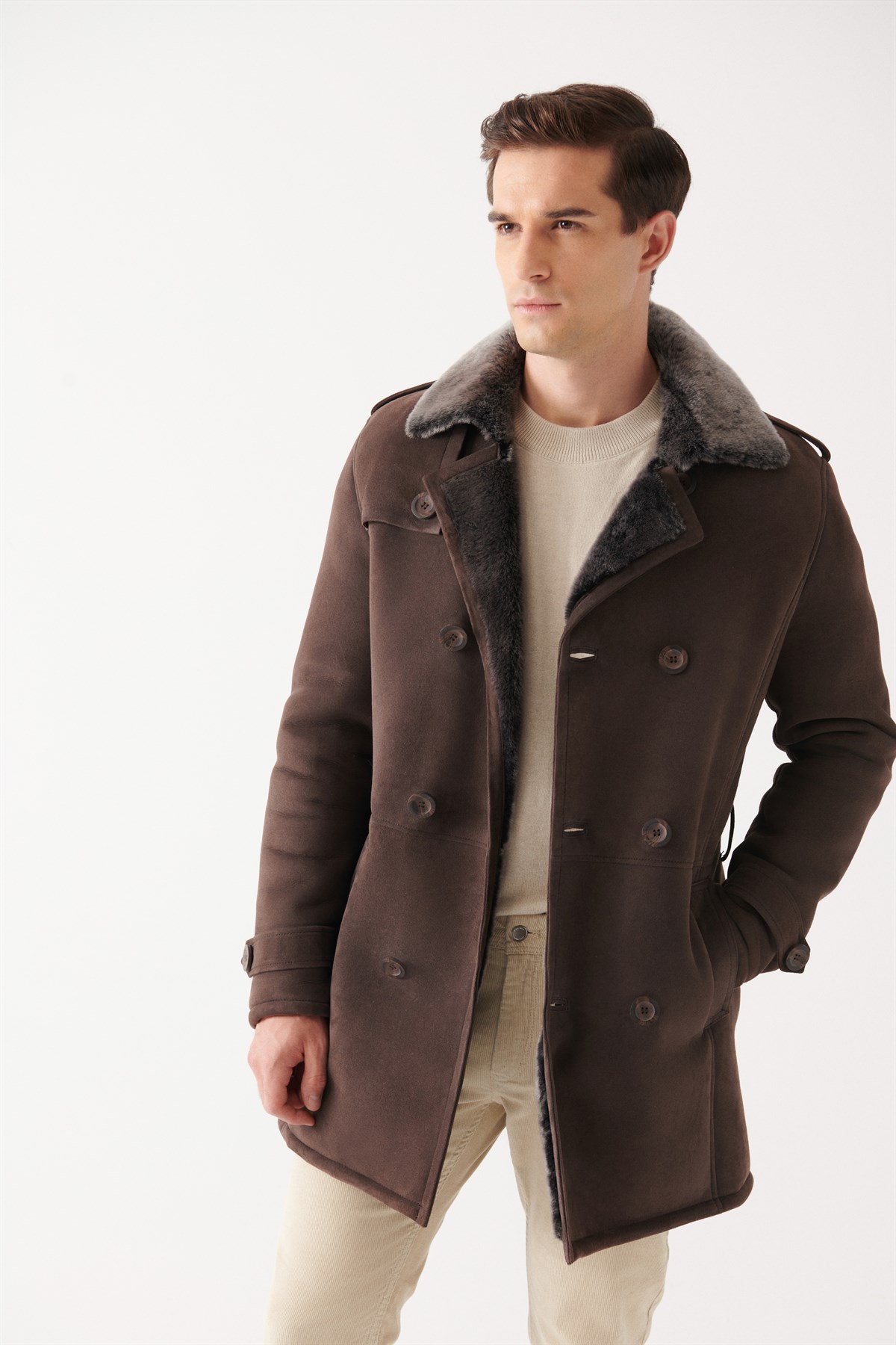 GILBERTO Men Brown Brissa Shearling Coat | Men Leather and Shearling ...