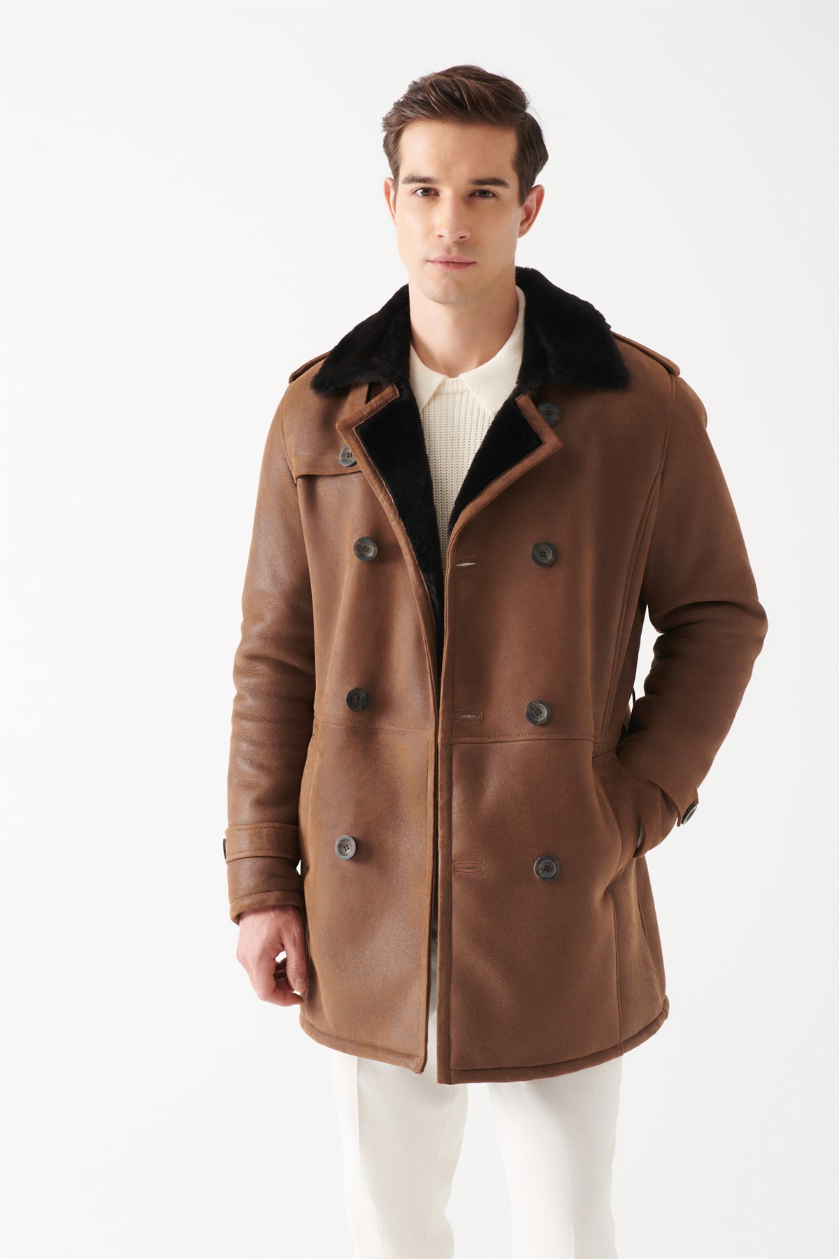 GILBERTO Men Brown Shearling Coat | Men Leather and Shearling Coat&Jacket