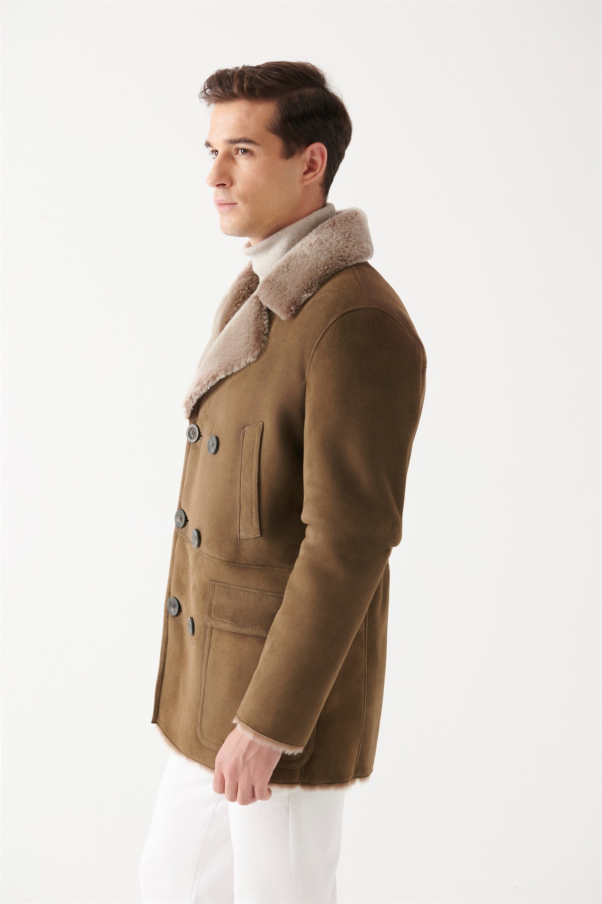 IGOR Men Khaki Shearling Coat | Men Leather and Shearling Coat&Jacket