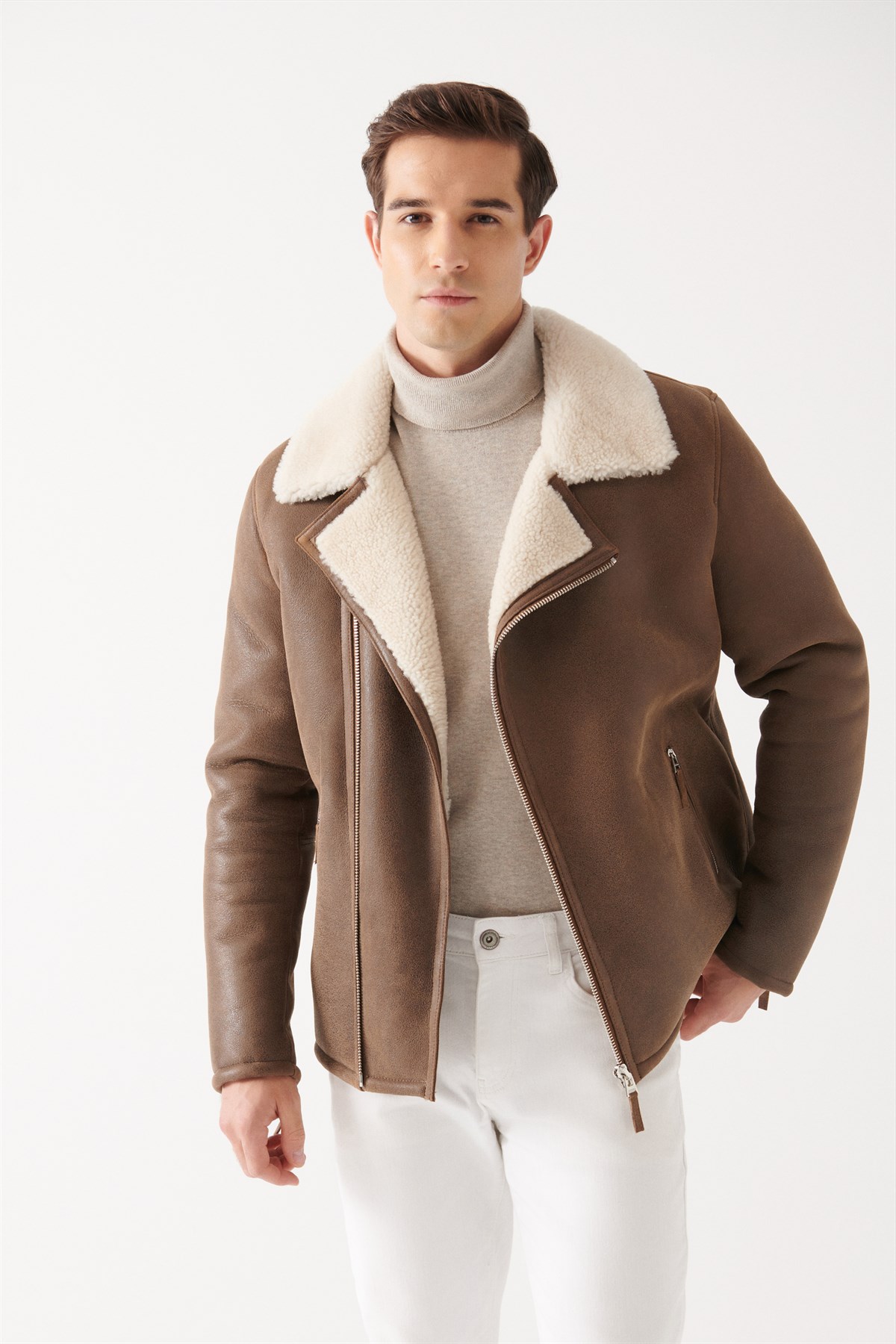 LUCAS Men Tan Shearling Jacket | Men Leather and Shearling Coat&Jacket