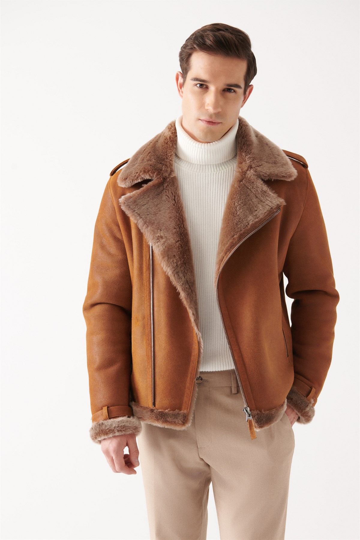 NICKY Men Saffron Shearling Jacket | Men Leather and Shearling Coat&Jacket