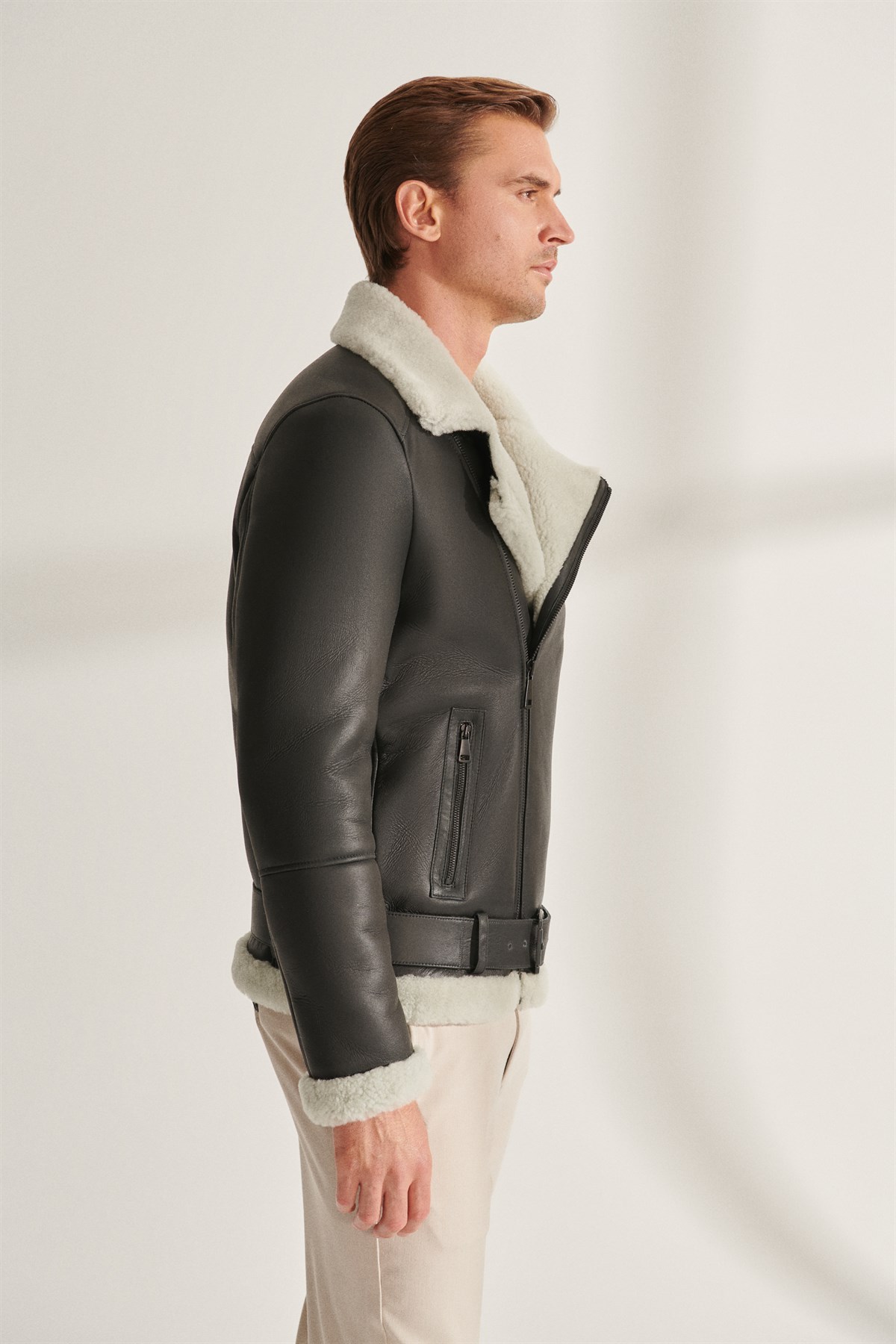 CURTIS Men's Black Biker Shearling Leather Jacket | Men's Fur Leather  Jacket Models