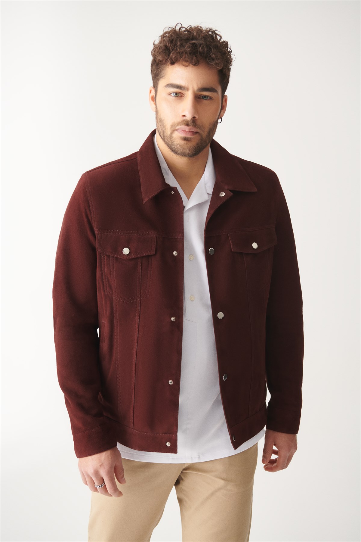 BORIS Claret Red Suede Leather Jacket | Men's Suede Leather Jacket
