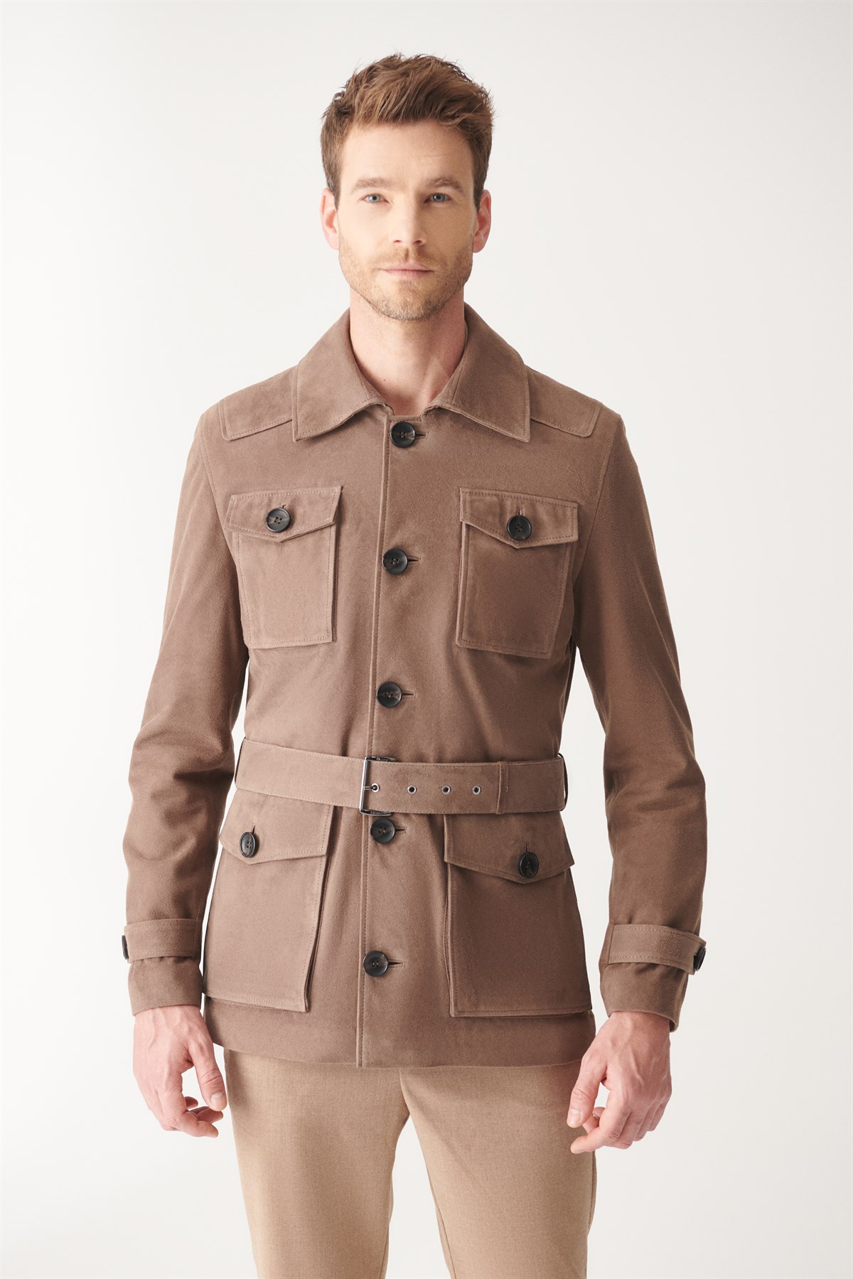 OLIVER Brown Suede Safari Jacket | Men's Suede Leather Jacket