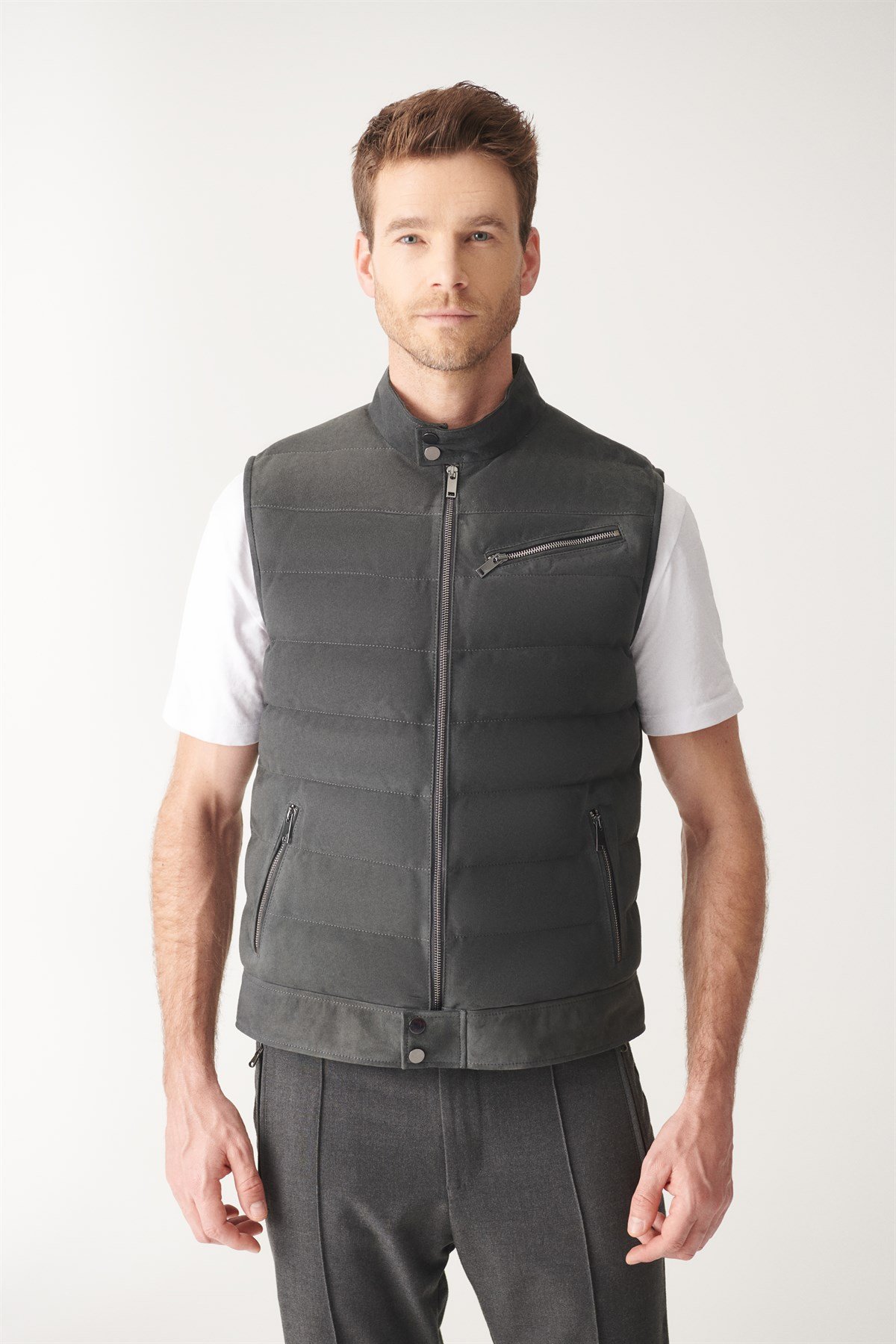 OTIS Anthracite Sports Suede Vest | Men's Suede Leather Jacket