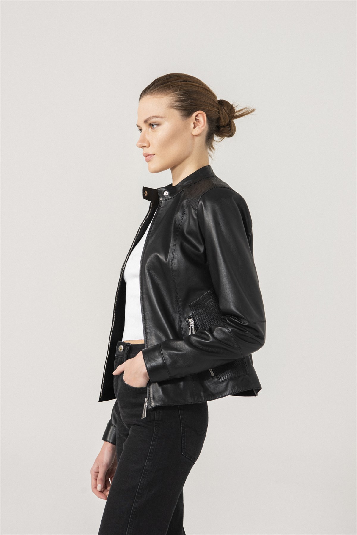 Women's black leather biker jacket | Golden Goose-gemektower.com.vn