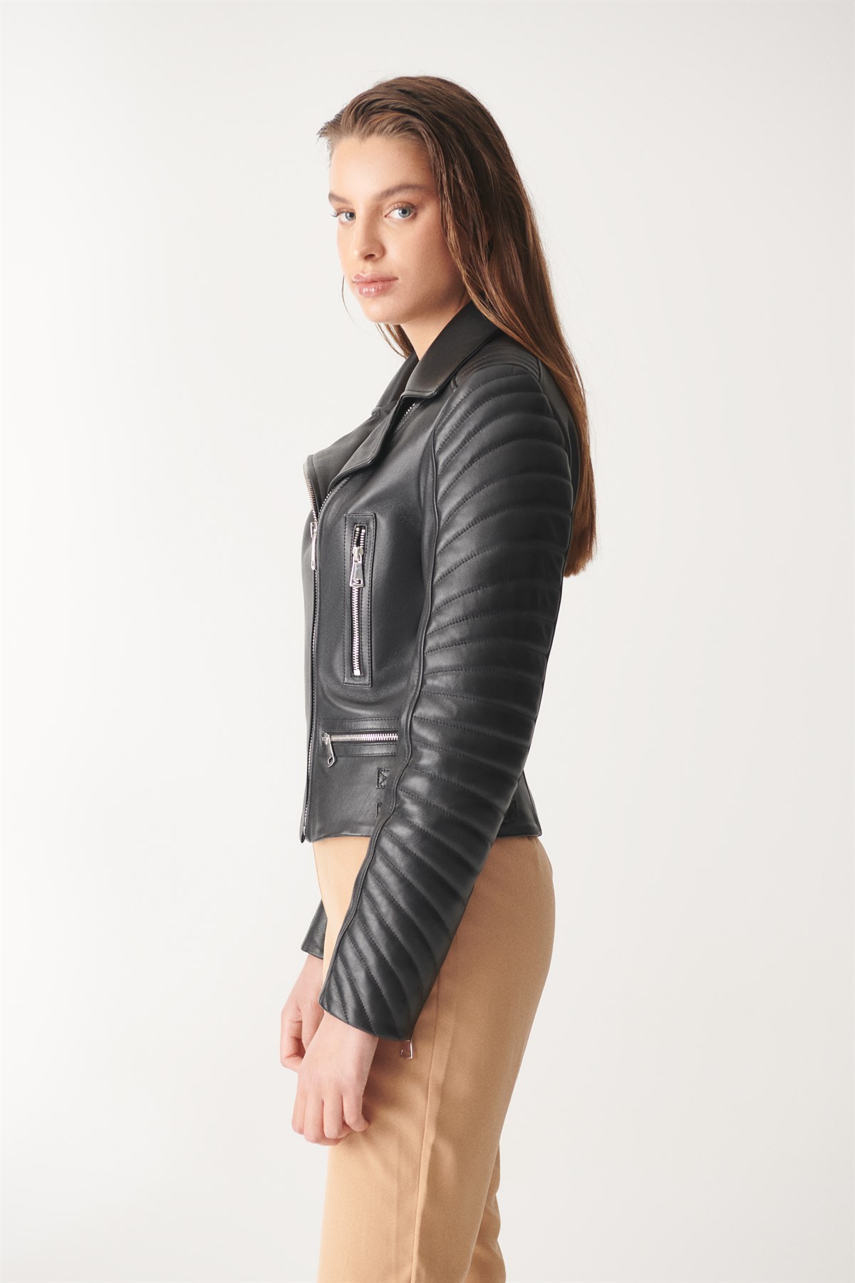 EVA Black Blackout Leather Jacket | Women's Leather Jacket Models