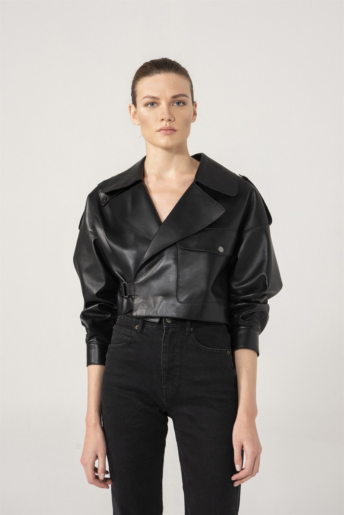 GABRIELLA Kadın Oversize Siyah Deri Ceket Kadın Deri Ceket Modelleri