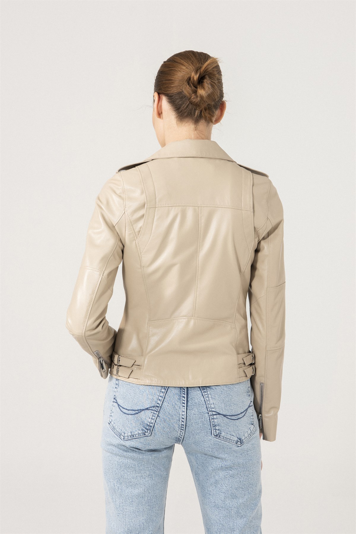 LILY Women Biker Beige Leather Jacket | Women's Leather Jacket